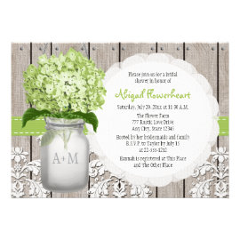 Green Hydrangea Monogram Mason Jar Bridal Shower Custom Announcement