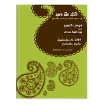 Green Indian Save the Date postcards