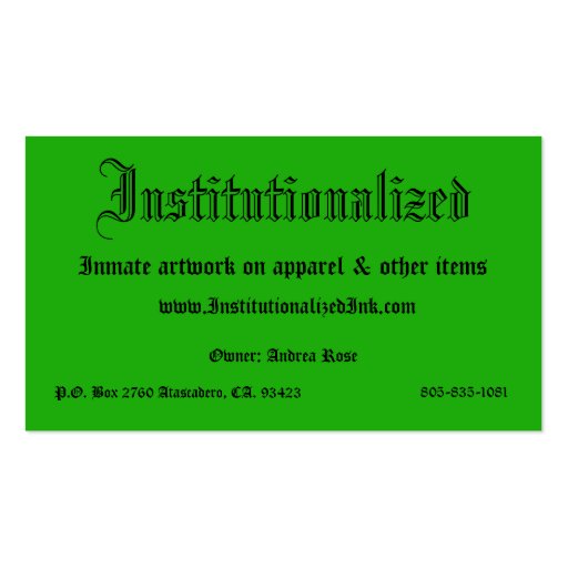 green, Institutionalized, Inmate artwork on app... Business Card Template