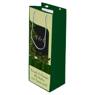 Green Irish shamrock personalized wedding Wine Gift Bag