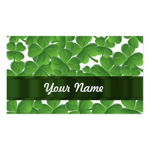 Green Irish shamrocks personalized Business Card Template (front side)