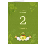 Green Irish Wedding Table Number Folded Cards