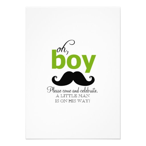 Green It's a Boy Mustache Baby Shower Invitations