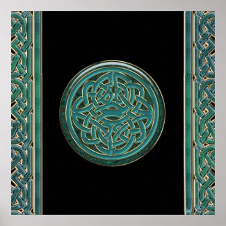 Green Jade and Marble with Gold Celtic Knot Poster