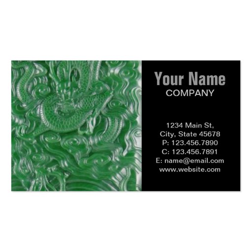 green jade chinese dragon sculpture business card template (front side)