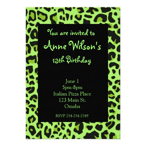 Green Jaguar Print Girls Invitation