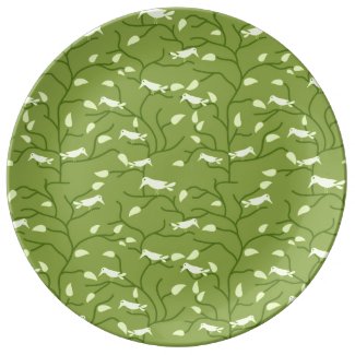 Green Jungle Birds Porcelain Plates
