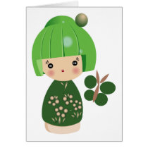 Green Kokeshi Triplet Card cards