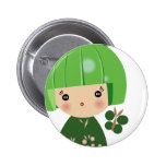 Green Kokeshi Triplet Close Up Pin buttons