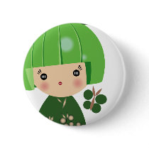 Green Kokeshi Triplet Close Up Pin buttons