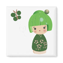Green Kokeshi Triplet Magnet magnets