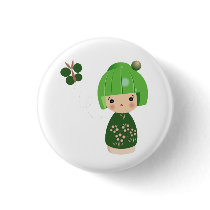 Green Kokeshi Triplet Pin buttons
