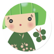 Green Kokeshi Triplet Sticker stickers