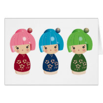Green Kokeshi Triplets Card cards