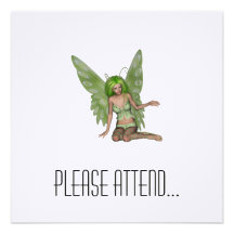 Green Lady Fairy 7 - 3D Fantasy Art - Personalized Invitation