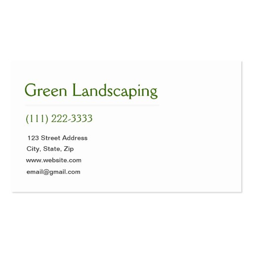 Green Landscaping Personal Card Business Card (back side)
