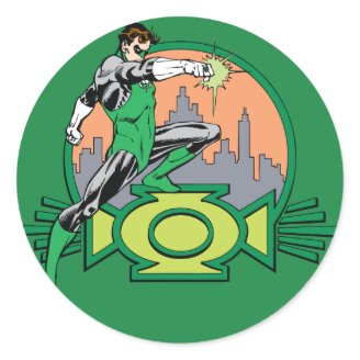 Green Lantern City Background and Logo Round Stickers