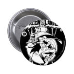 Green Lantern with cape in fight, Black and White Buttons