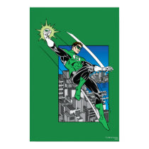 Green Lantern with City Background Poster