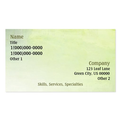 Green Lawn Organic Yard Care Business Card (back side)