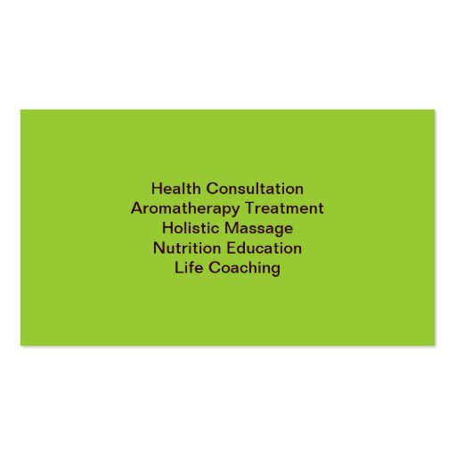 Green Leaf Holistic Therapy Business Card (back side)