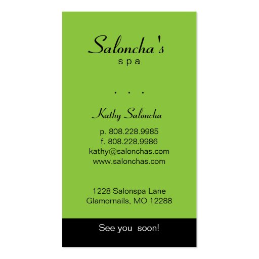 Green Leaf Salon Spa Business Card (back side)