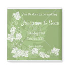 square_magnet - save the date wedding magnet, modern sage and white.
