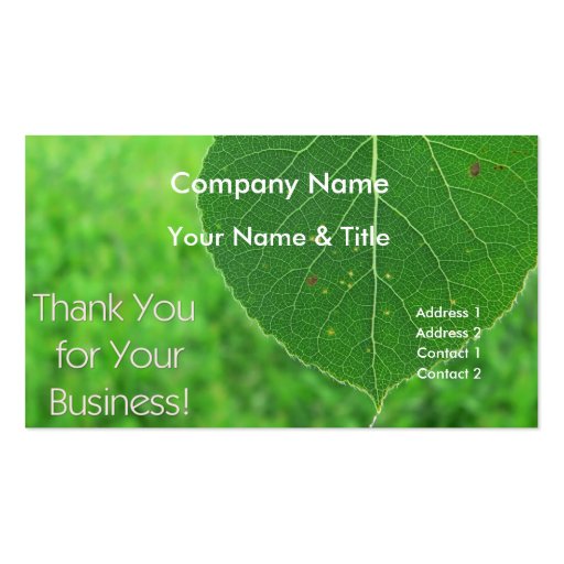 Green Leaf Thank You Business Card (front side)