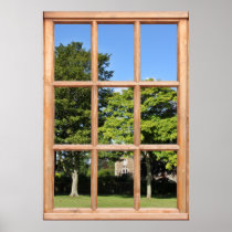 Green Leafy Trees and Cottage View from a Window Poster