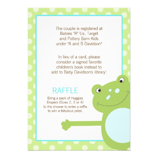 Green Leap Frog Shower Invitation 2 sided invite