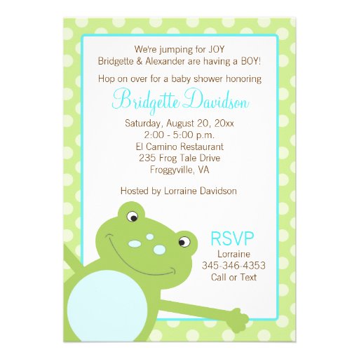 Green Leap Frog Shower Invitation 2 sided invite