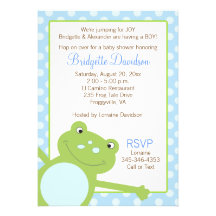 Green Leap Frog Shower Invitation (Blue) 2-sided