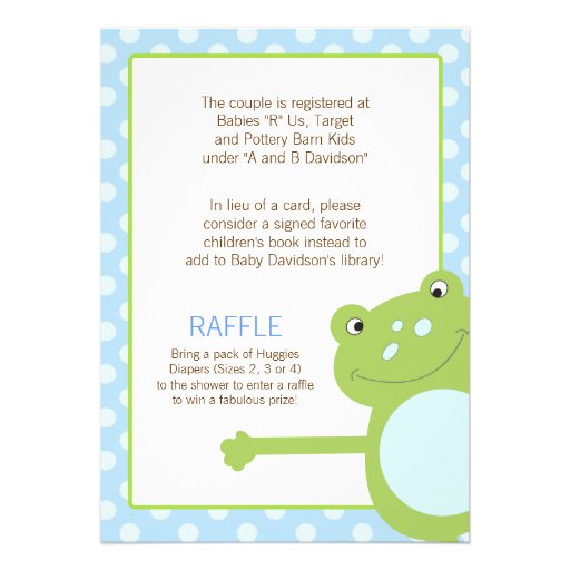 Green Leap Frog Shower Invitation (Blue) 2-sided