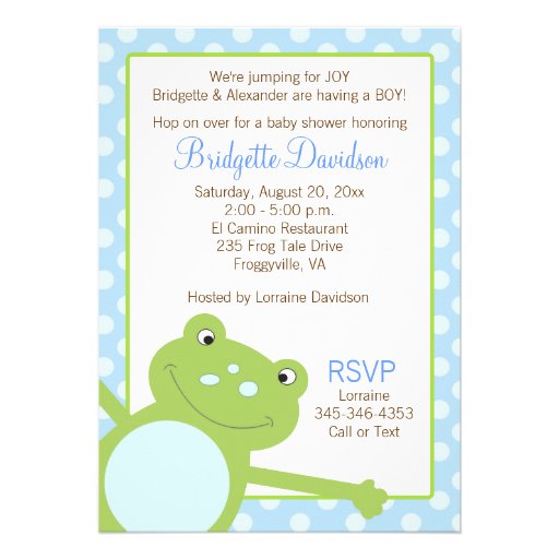 Green Leap Frog Shower Invitation (Blue) 2-sided