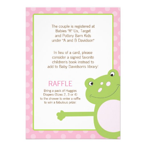 Green Leap Frog Shower Invitation (Pink) 2-sided
