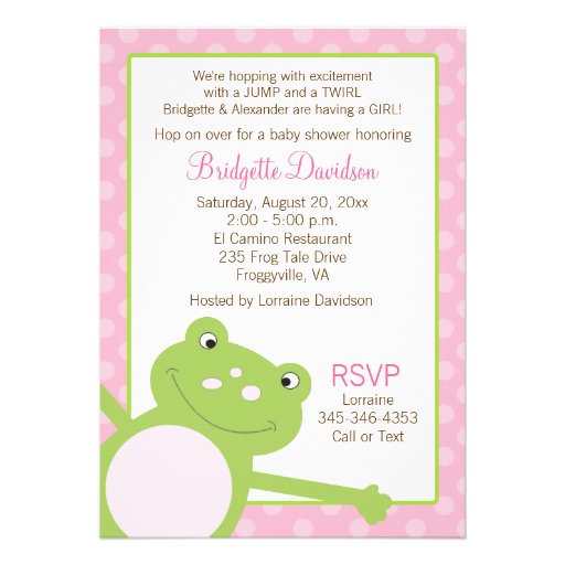 Green Leap Frog Shower Invitation (Pink) 2-sided