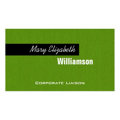 Green Leather Modern Professional Business Cards (front side)