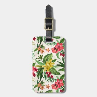 Green leaves And Pink And Yellow Flowers Luggage Tags