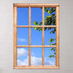 Green Leaves and Summer Sky View from a Window print