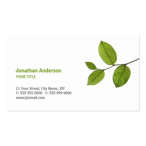 Green Leaves business card (front side)