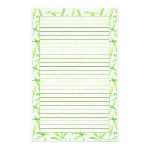 Green Leaves Lined Stationery Paper Watercolor Art Zazzle