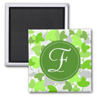 Green leaves pattern with "F" monogram Refrigerator Magnets