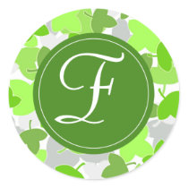 Green leaves pattern with "F" monogram stickers