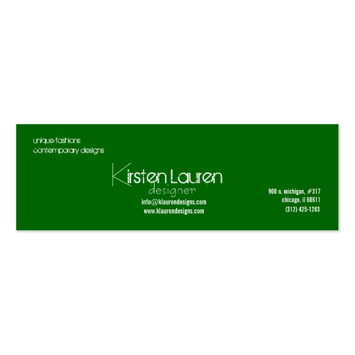 green leaves skinny business card (back side)