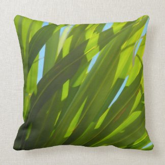 Green Leaves, Sunlight and Blue Sky Throw Pillows