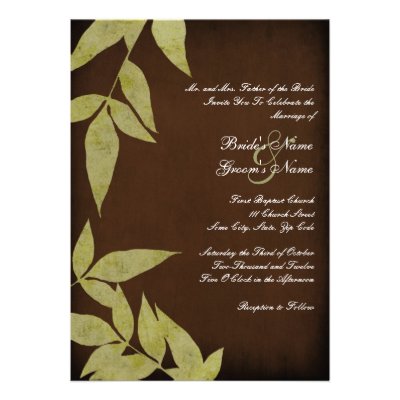 Green Leaves Vintage Wedding Invitations