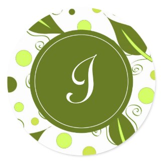 Green leaves with "I" monogram Sticker