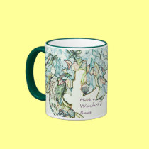 *Green Leaves Xmas Birdie* mug mugs