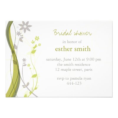 Green & light grey floral charm invitation