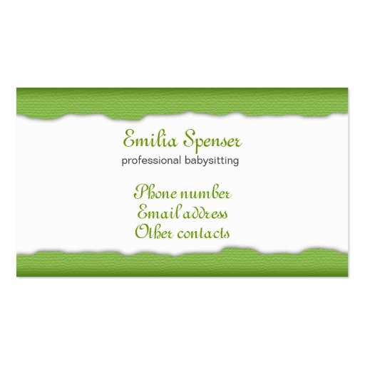 Green Linen Babysitting & Child Care Card Business Cards (back side)